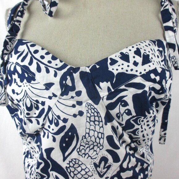 Eloquii Crop Top Tie Shoulder Floral Printed Blue & White Size 24 Summer Fun - Picture 8 of 10